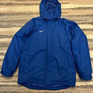 Nike Parka Full zip hooded mens size Medium blue Fleece lined Winter Coat Jacket